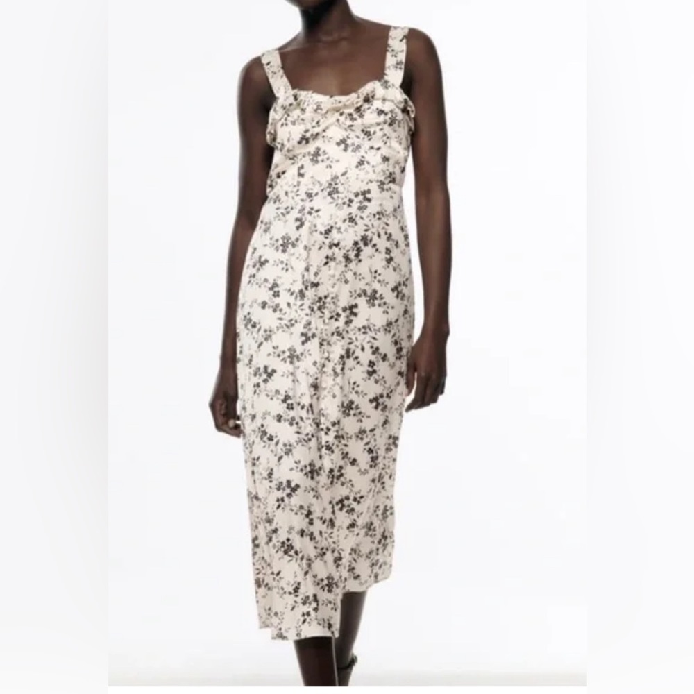 Zara silky black and white midi dress